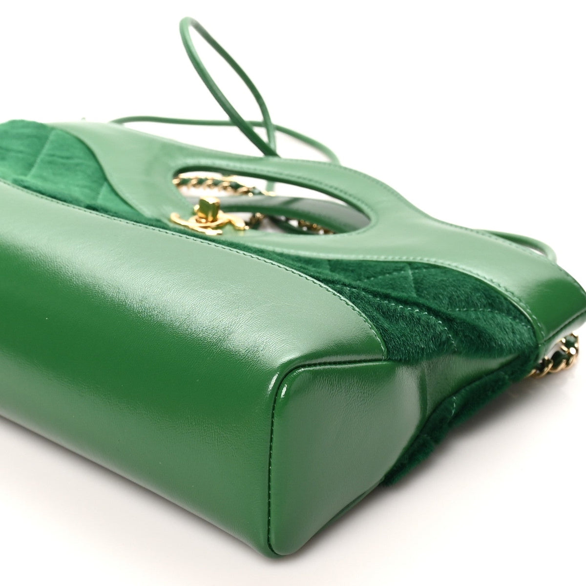 Shiny Lambskin Pony Hair East West 31 Shopping Bag  Green