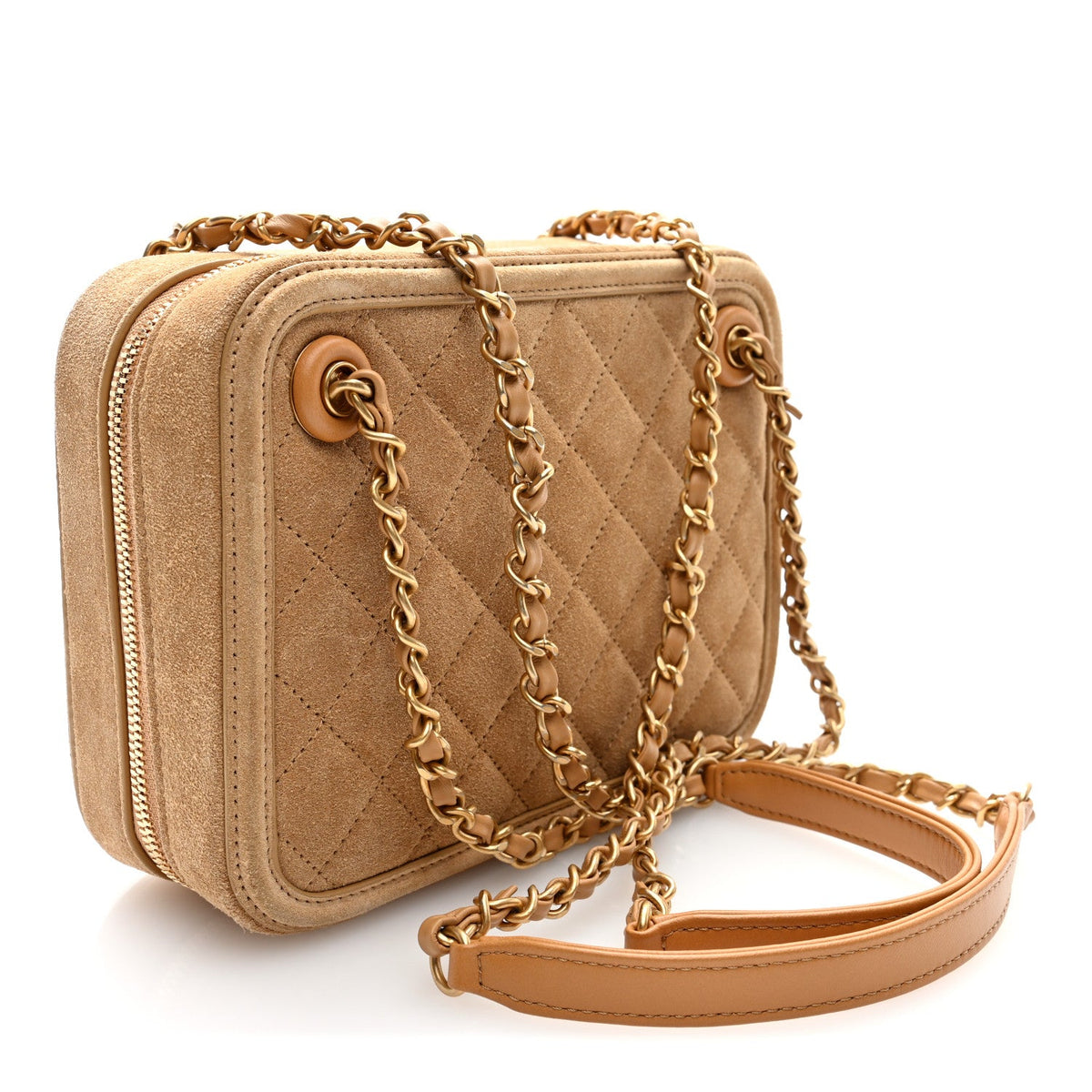 Suede Quilted CC Tassel Camera Case Light Brown