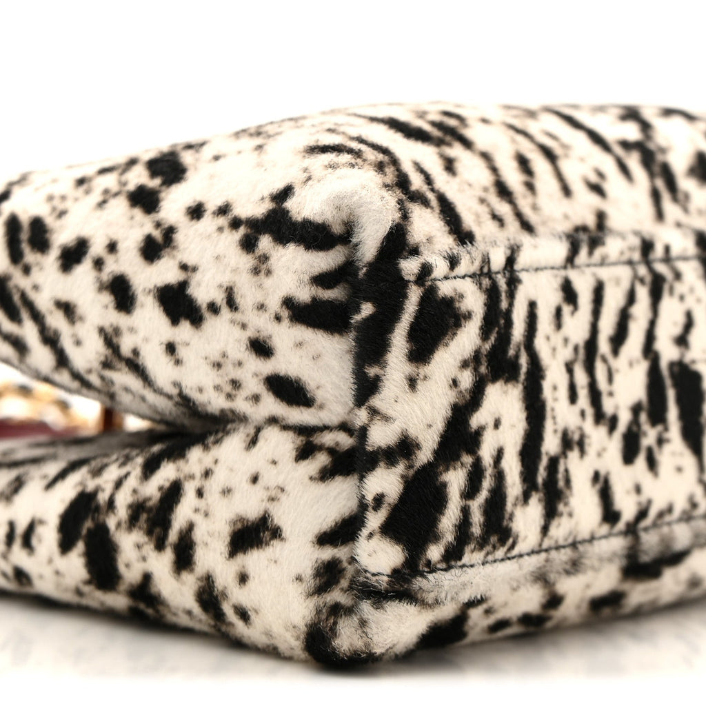 Pony Hair Printed Chic Lady Small Shopping Tote White Black