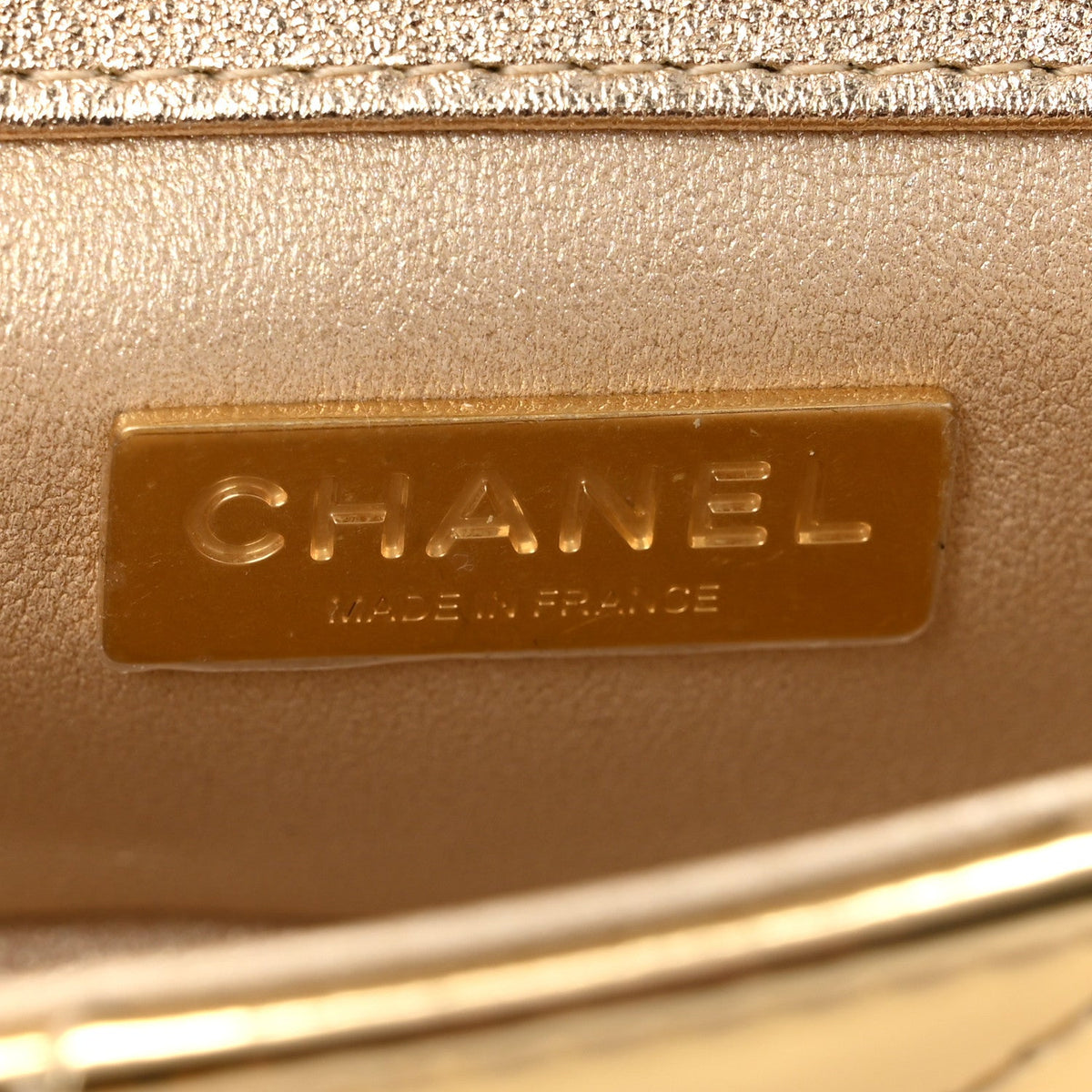 Mirror Metallic Calfskin Quilted Mini Top Handle Flap Gold