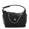 Denim Quilted Hobo Clutch With Chain Dark Blue Orange