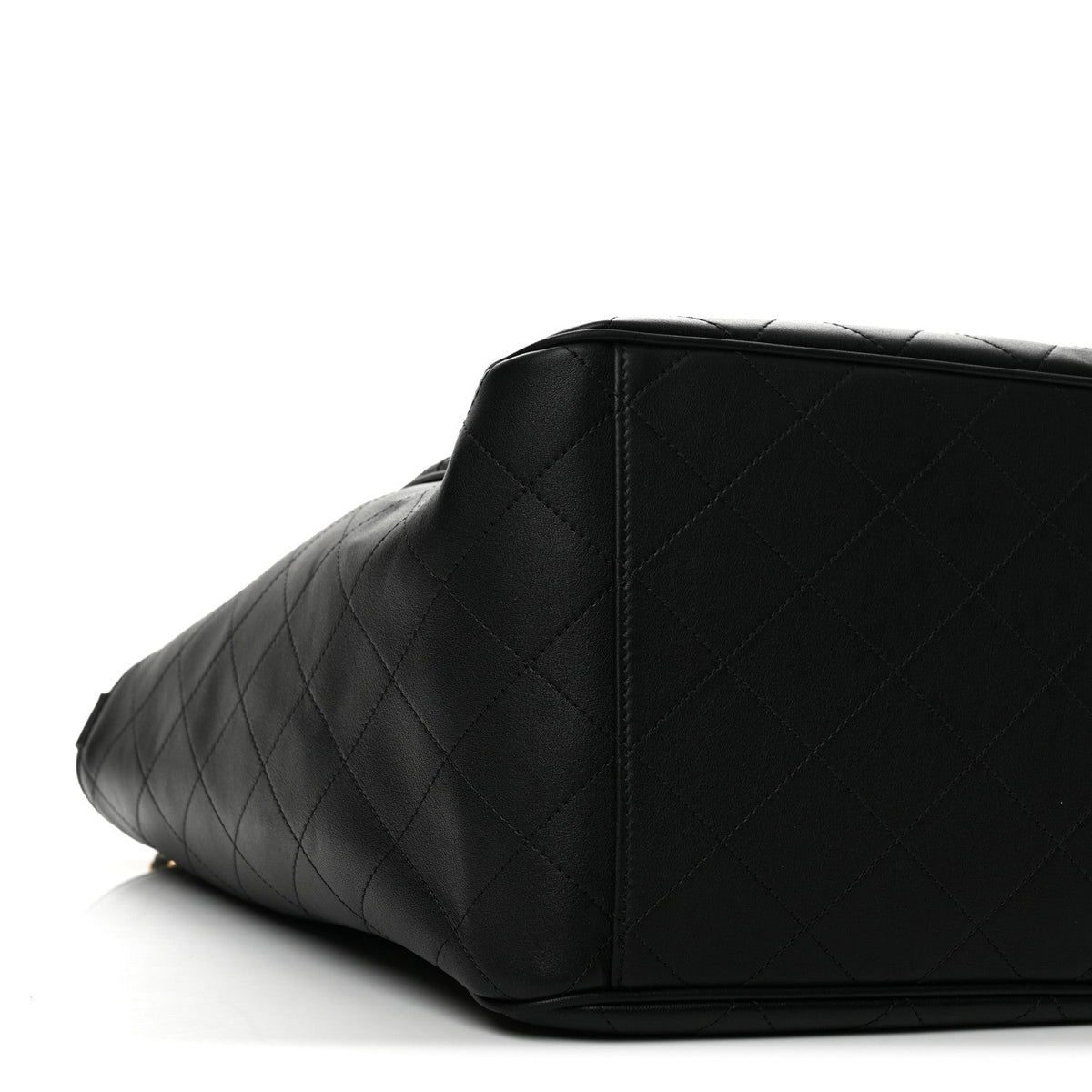 Calfskin Quilted Large CC Shopping Bag Black