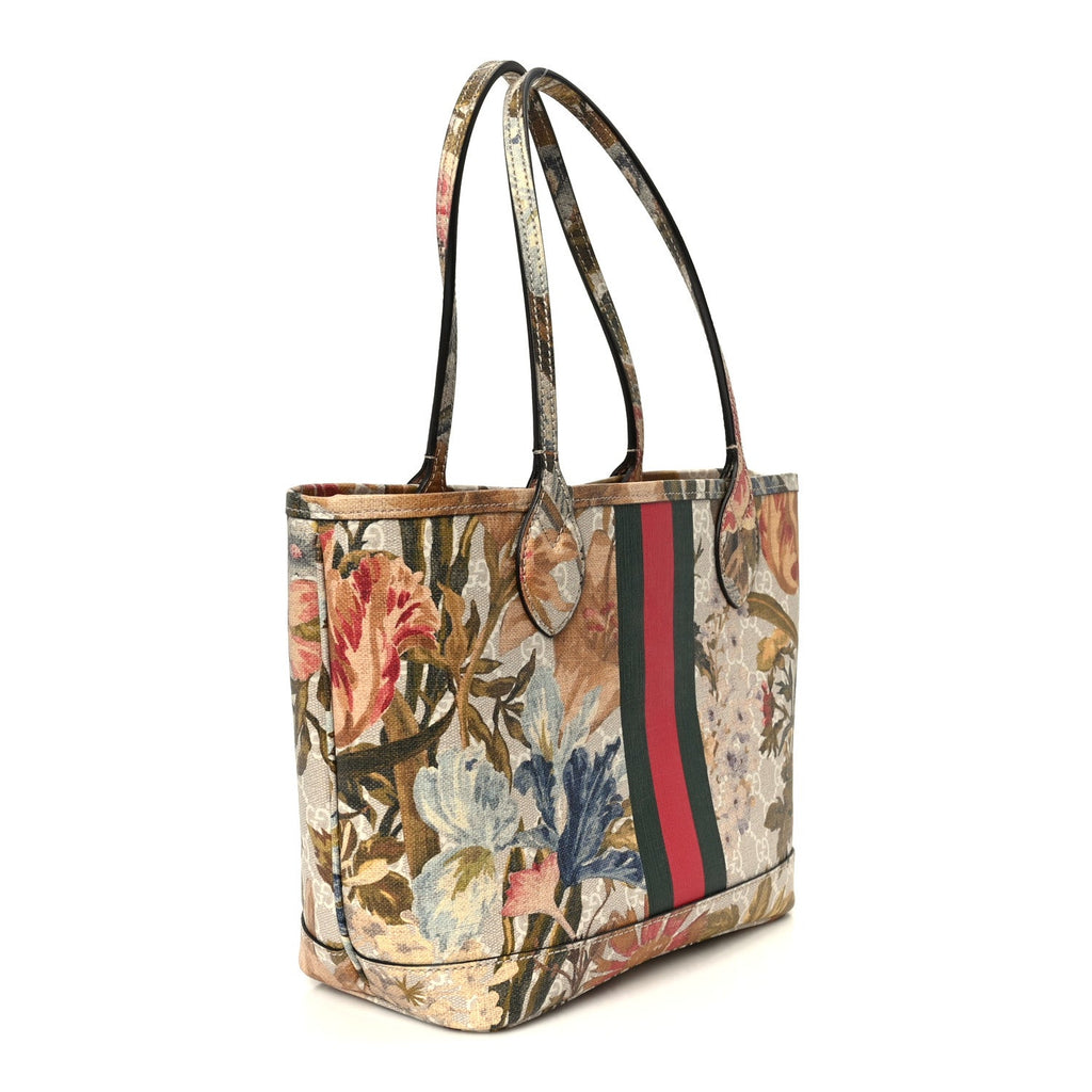 GG Supreme Monogram Water Flora Web Small Ophidia Tote Beige White Multicolor