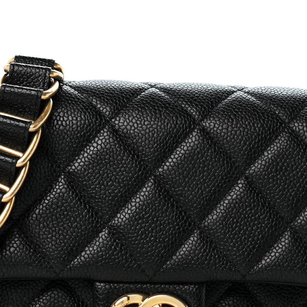 Caviar Quilted Chain Soul Flap Black