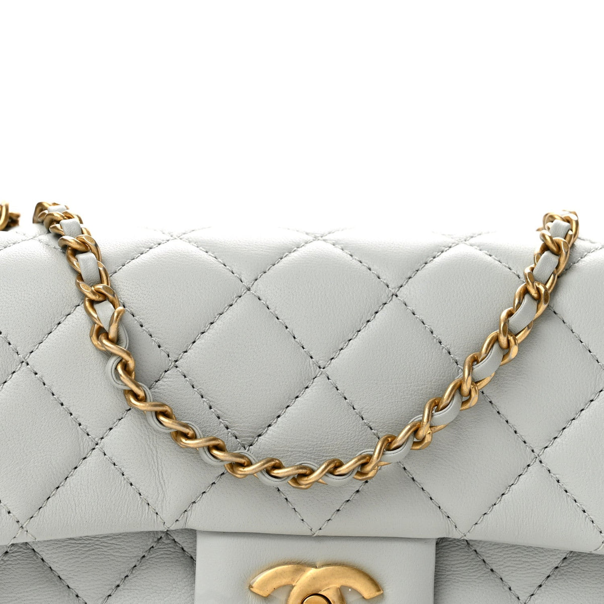 Lambskin Quilted Mini Rectangular Pearl Crush Flap Grey