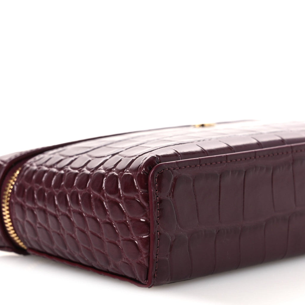 Calfskin Crocodile Embossed Crococo Exoticoco Vanity With Chain Dark Burgundy