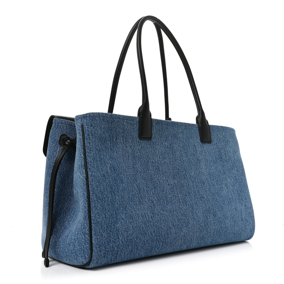 Denim Calfskin Urban Essentials Shopping Bag Blue Black