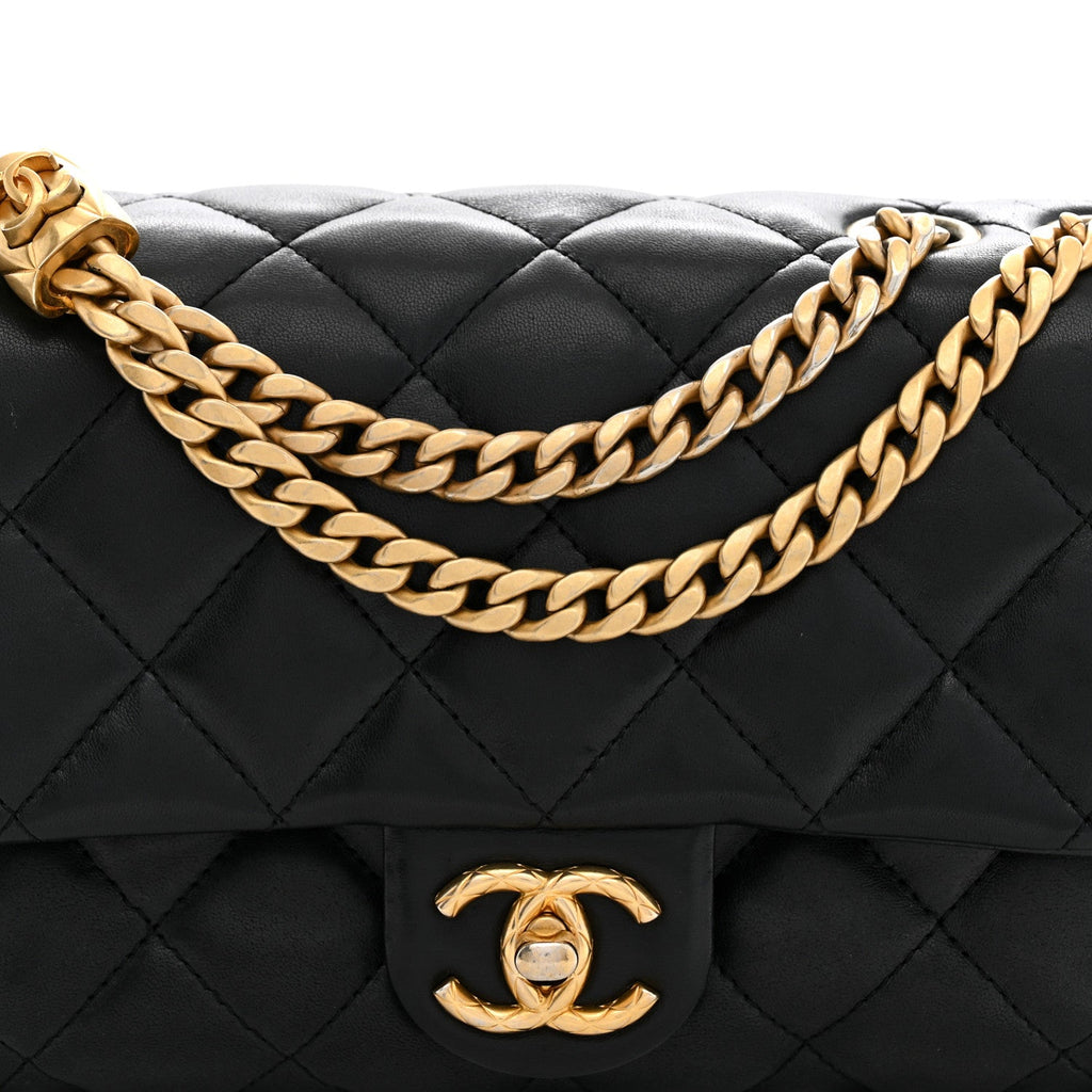 Lambskin Quilted Small Pillow Crush Flap Black