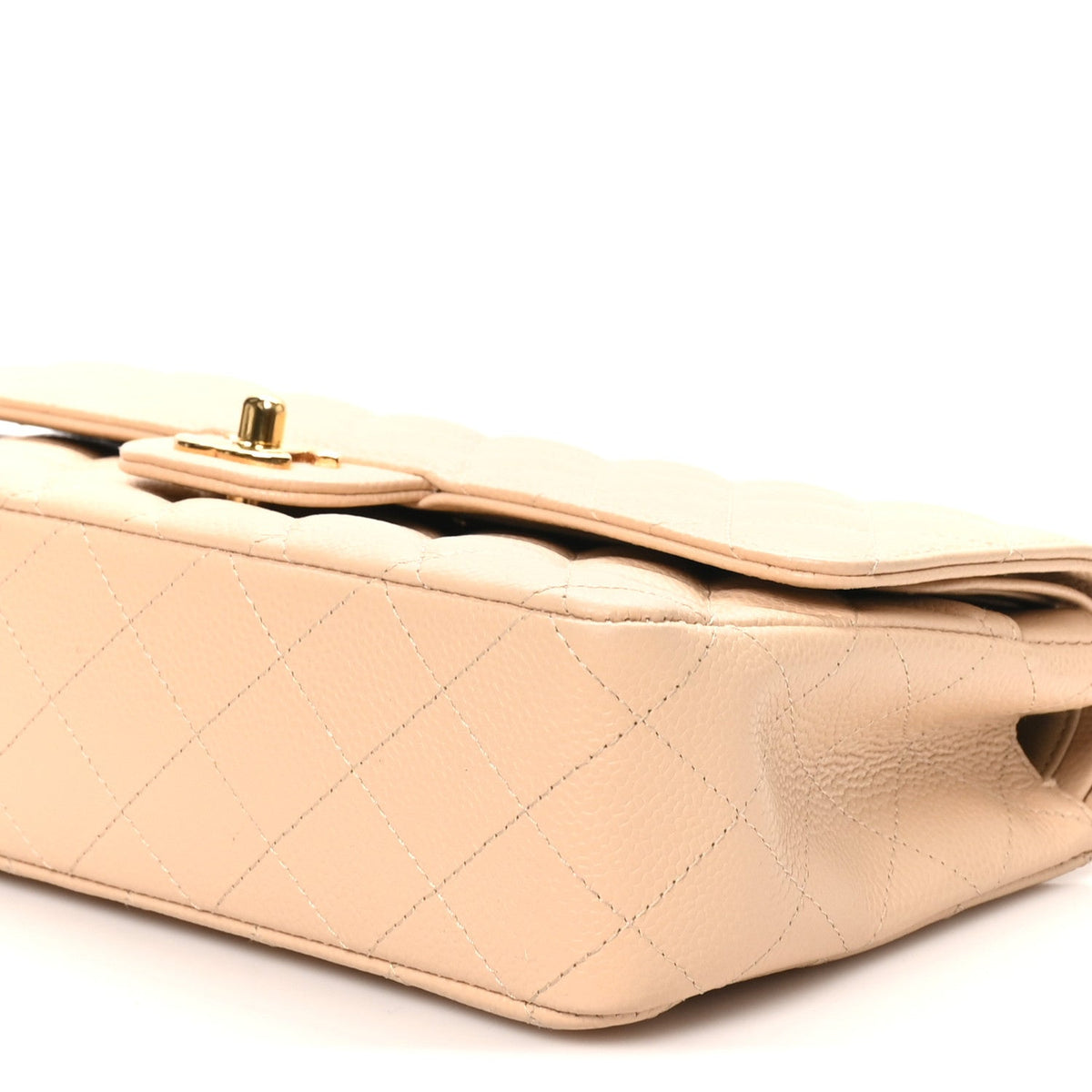 Caviar Quilted Medium Double Flap Beige