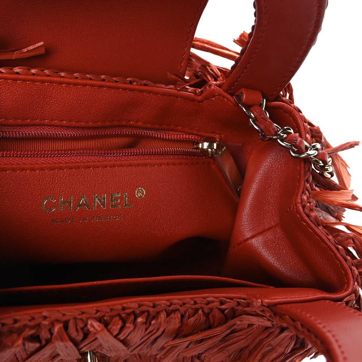 Raffia Fringe Nano Kelly Shopper Red