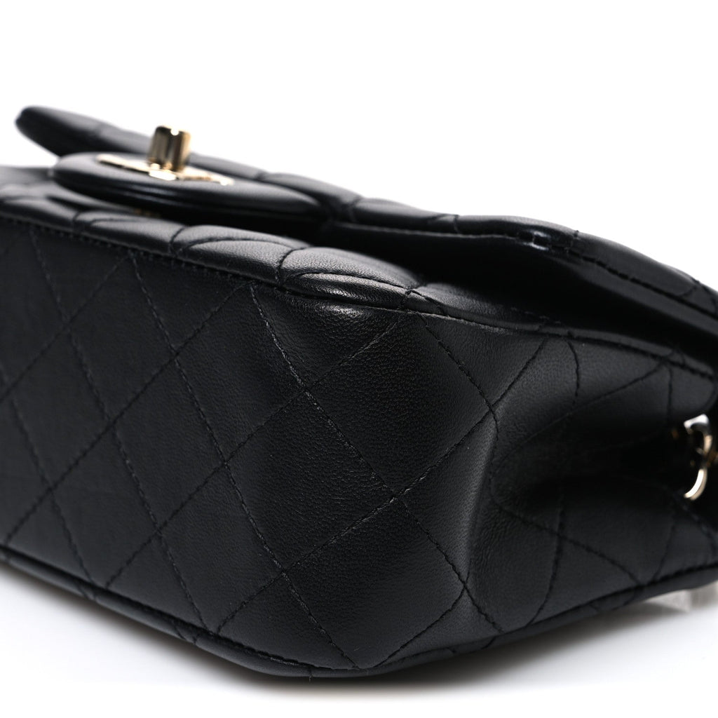 Lambskin Quilted Enamel Mini Rectangular Pearl Crush Flap Black