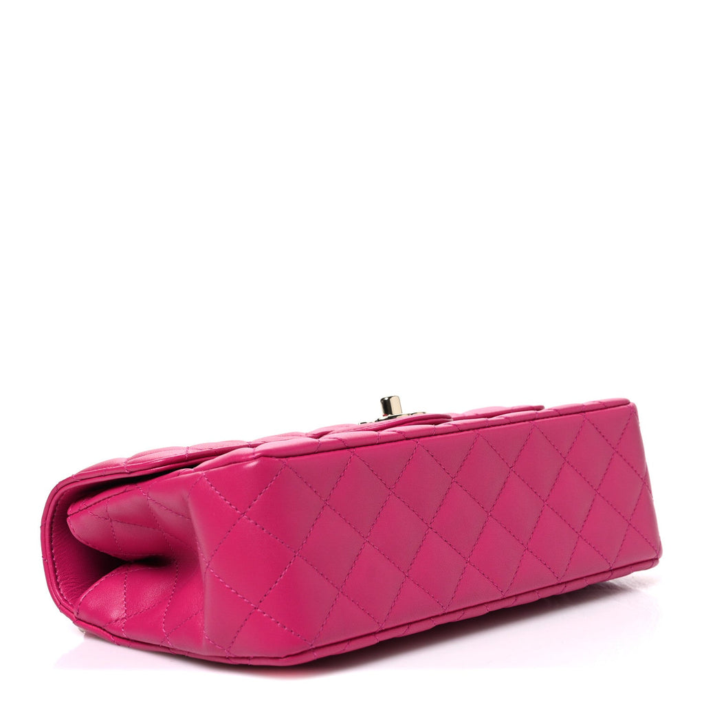 Lambskin Quilted Medium Crystal Top Handle Rectangular Flap Dark Pink