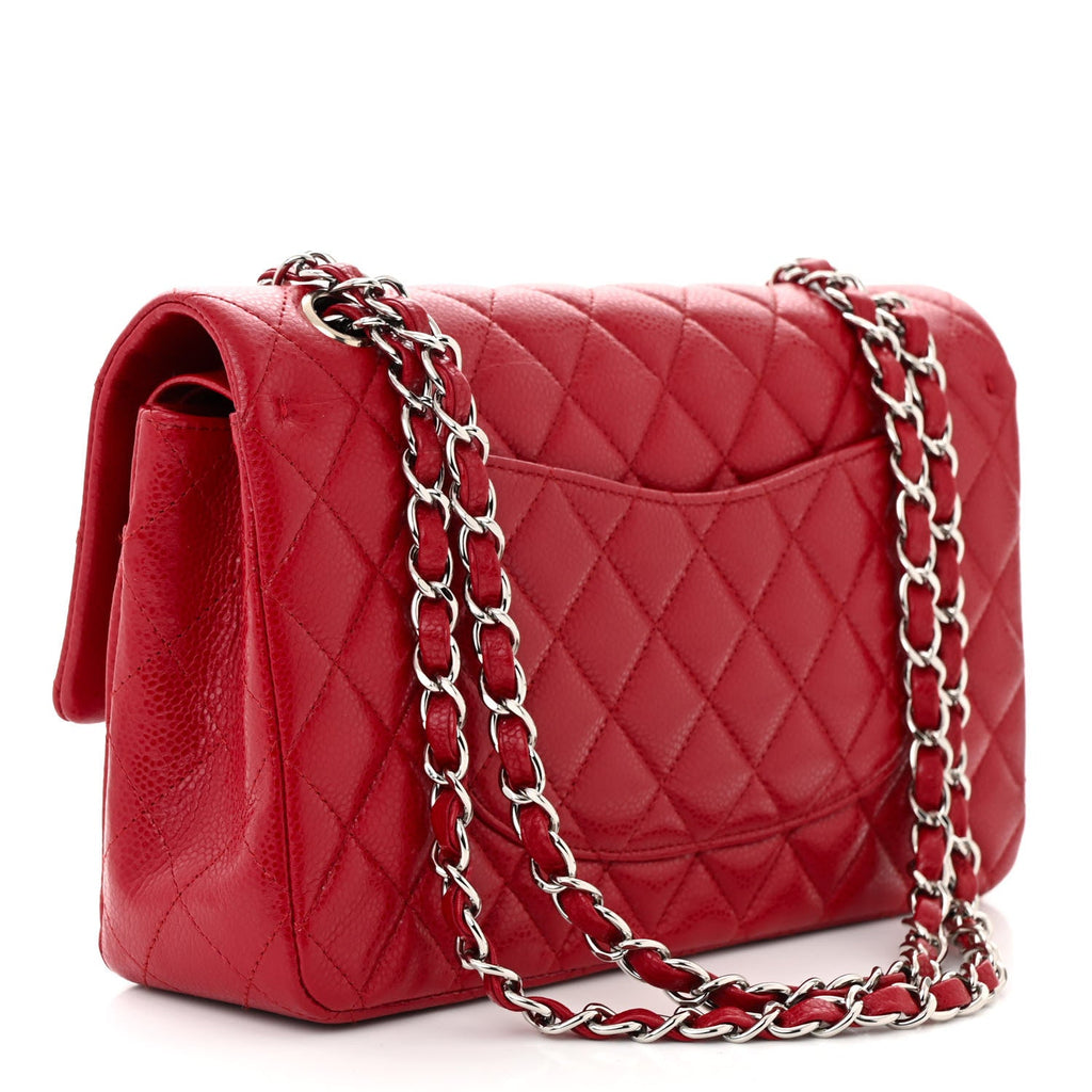 Caviar Quilted Medium Double Flap Red