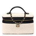 Boucle Calfskin Top Handle Slim Vanity Case With Chain Ecru Black