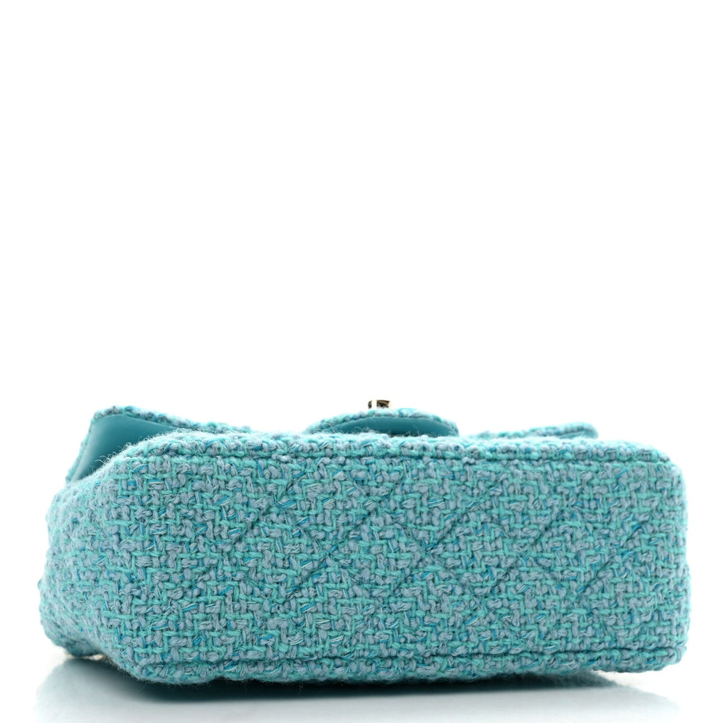 Wool Tweed Quilted Mini Rectangular Flap Turquoise Light Blue