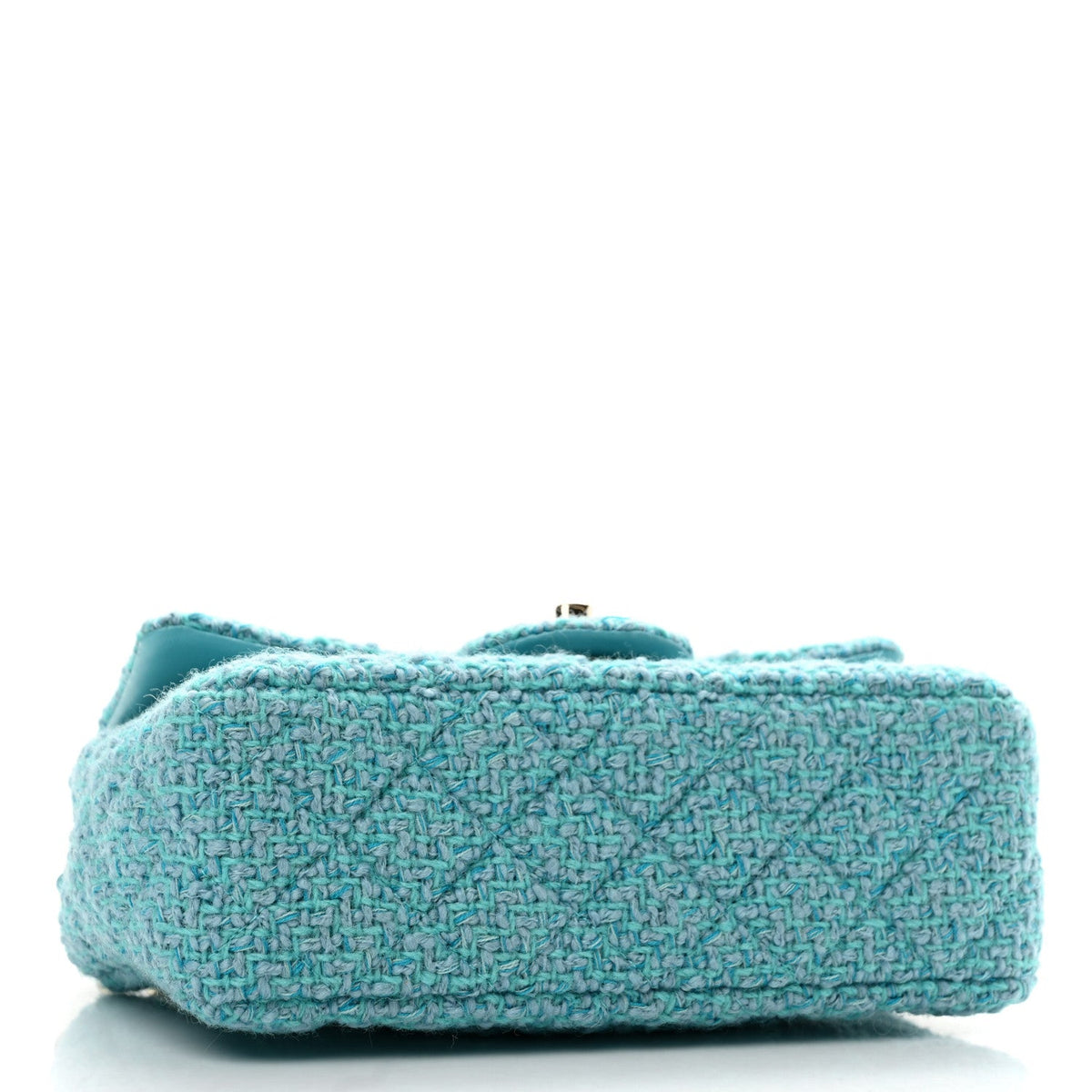 Wool Tweed Quilted Mini Rectangular Flap Turquoise Light Blue