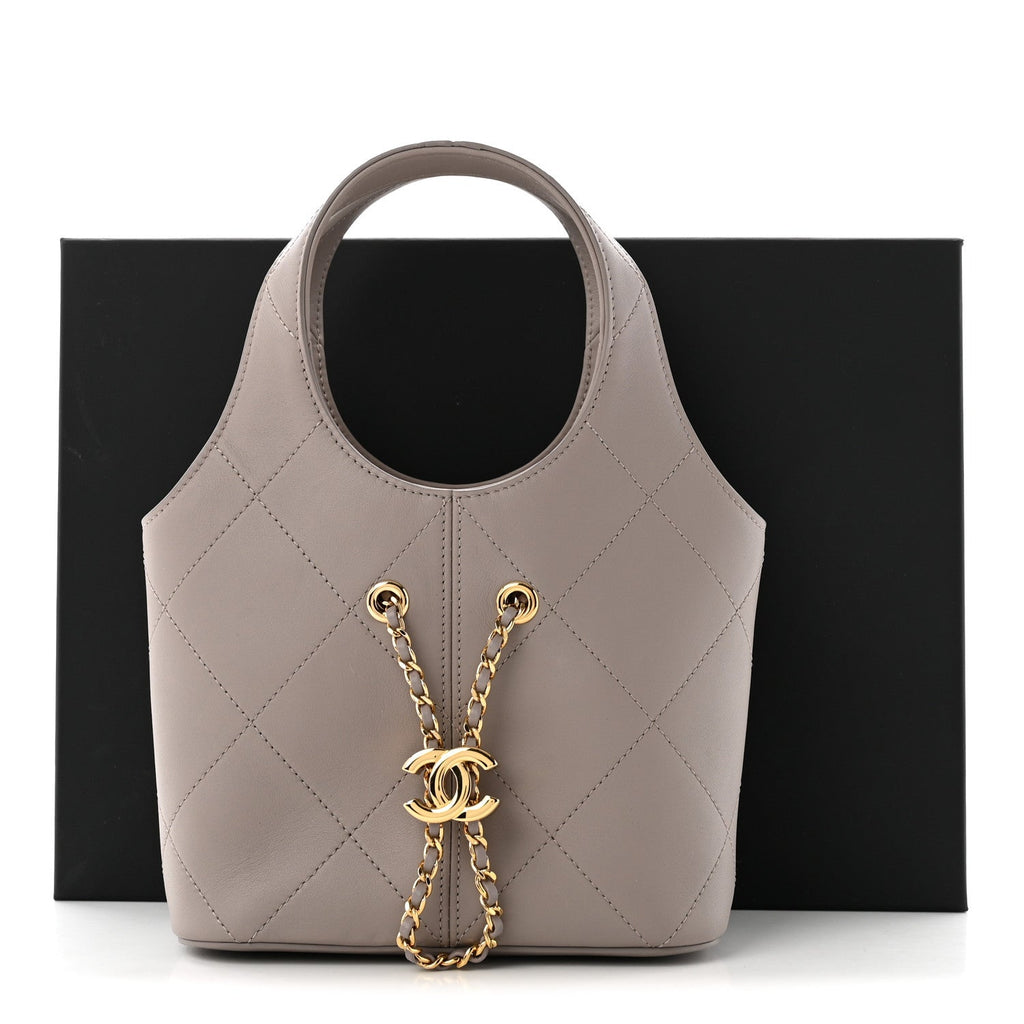 Calfskin Quilted Small Shopping Bag Grey