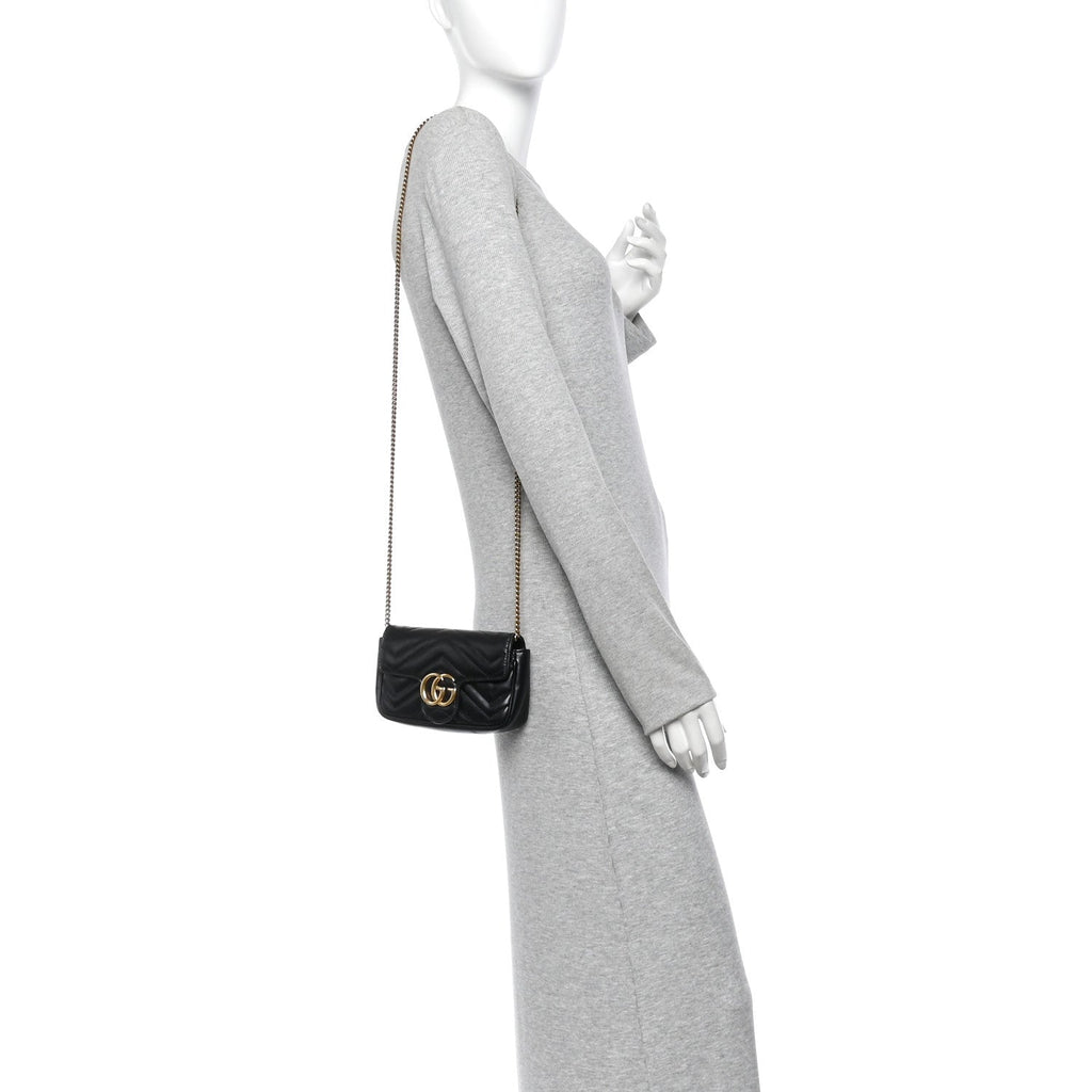Calfskin Matelasse Super Mini GG Marmont Shoulder Bag Black