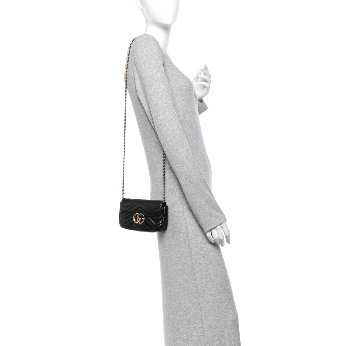 Calfskin Matelasse Super Mini GG Marmont Shoulder Bag Black