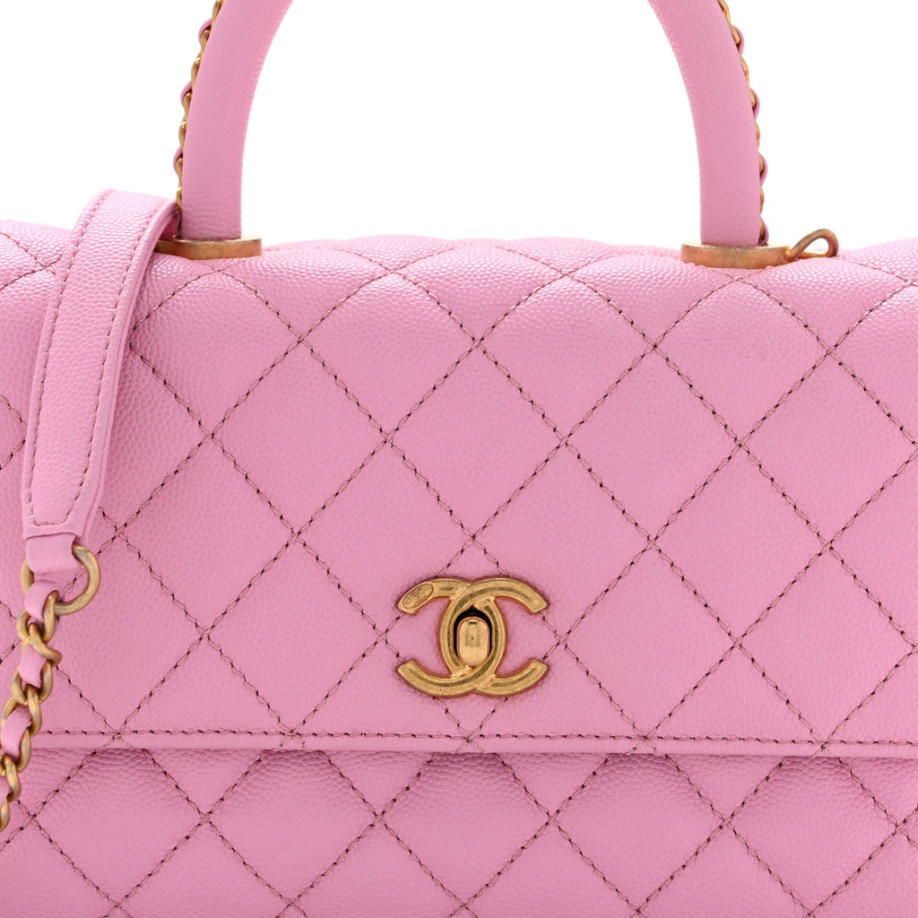 Caviar Quilted Mini Coco Chain Handle Flap Pink