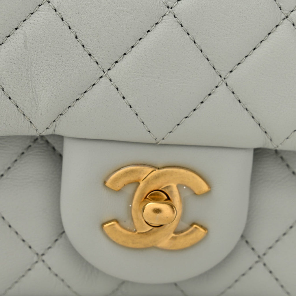 Lambskin Quilted Mini Rectangular Pearl Crush Flap Grey