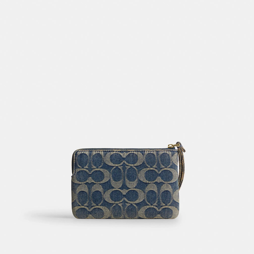 Coach Outlet Corner Zip Wristlet In Signature Regenerative Cotton Denim