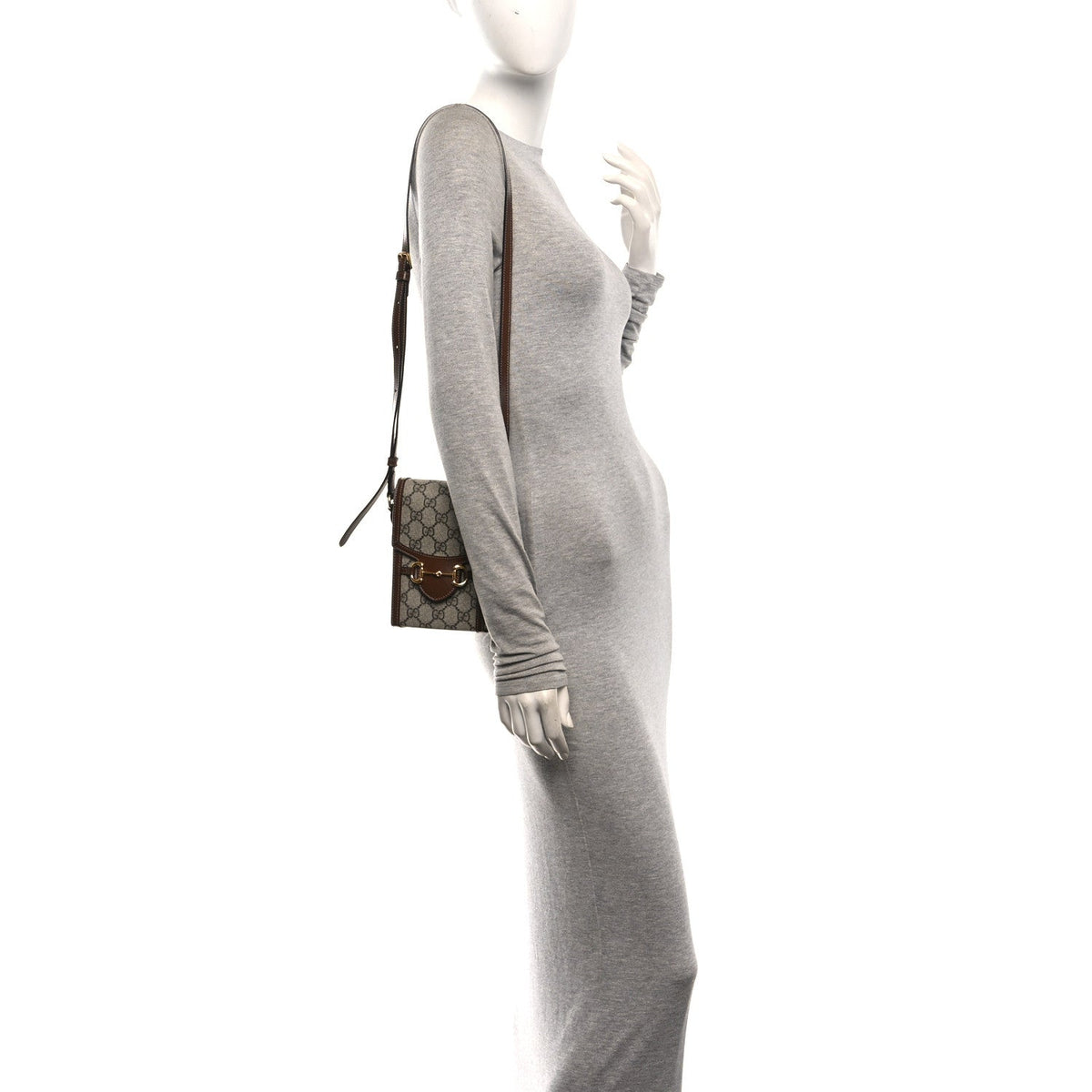 GG Supreme Monogram Mini Horsebit 1955 Crossbody Bag Beige Brown Sugar