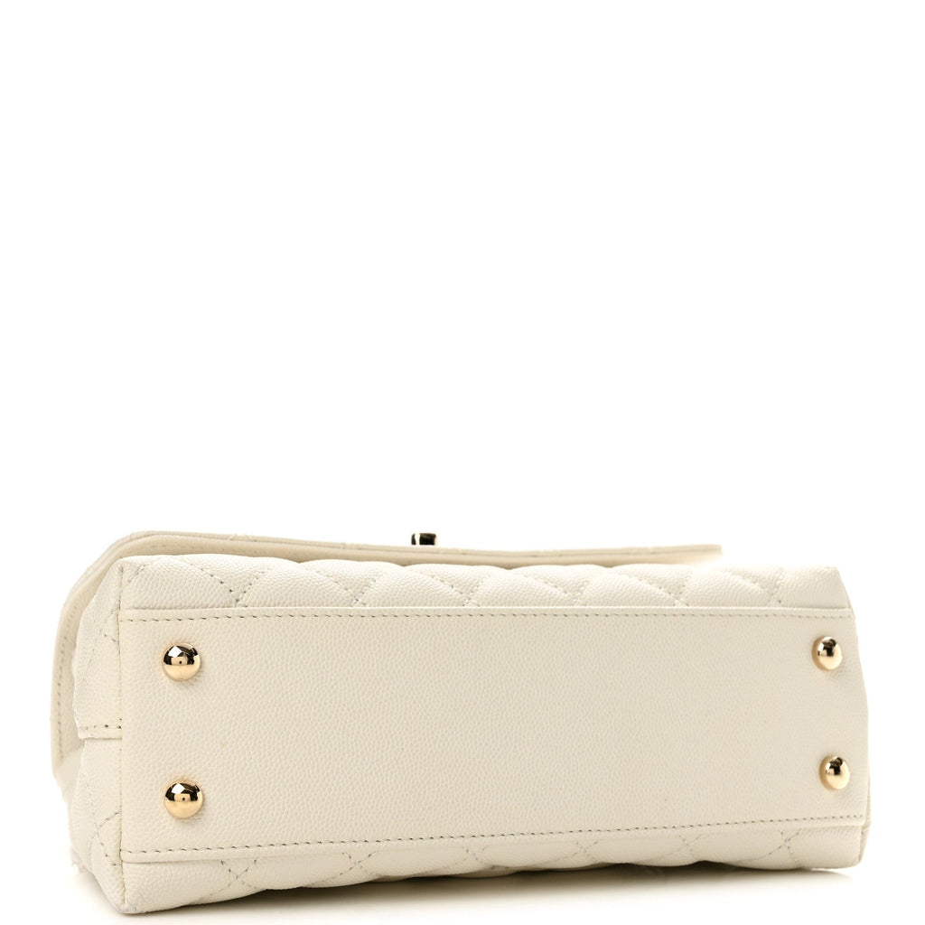 Caviar Quilted Mini Coco Handle Flap White