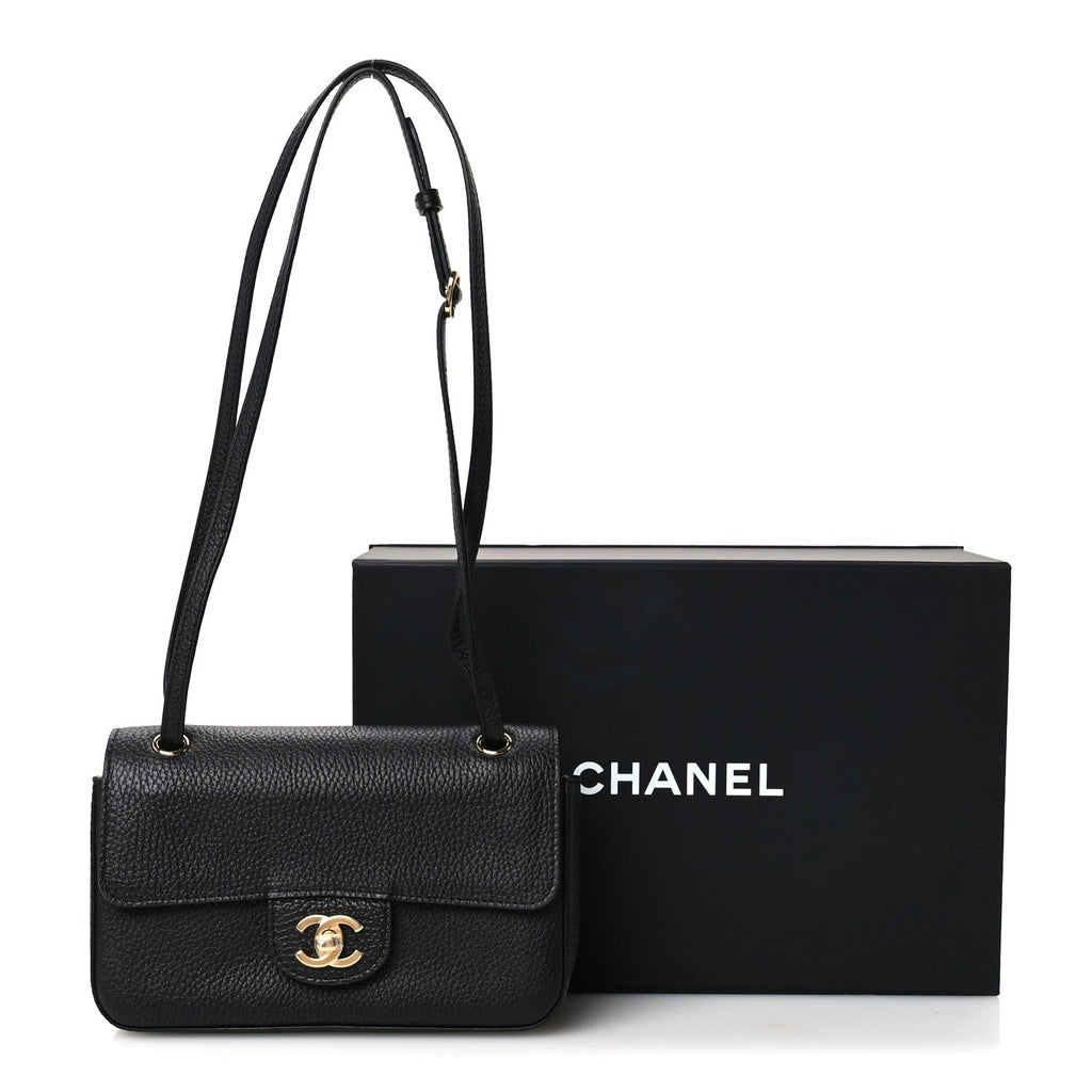 Grained Calfskin Mini Souplissimo Maxi Flap Black