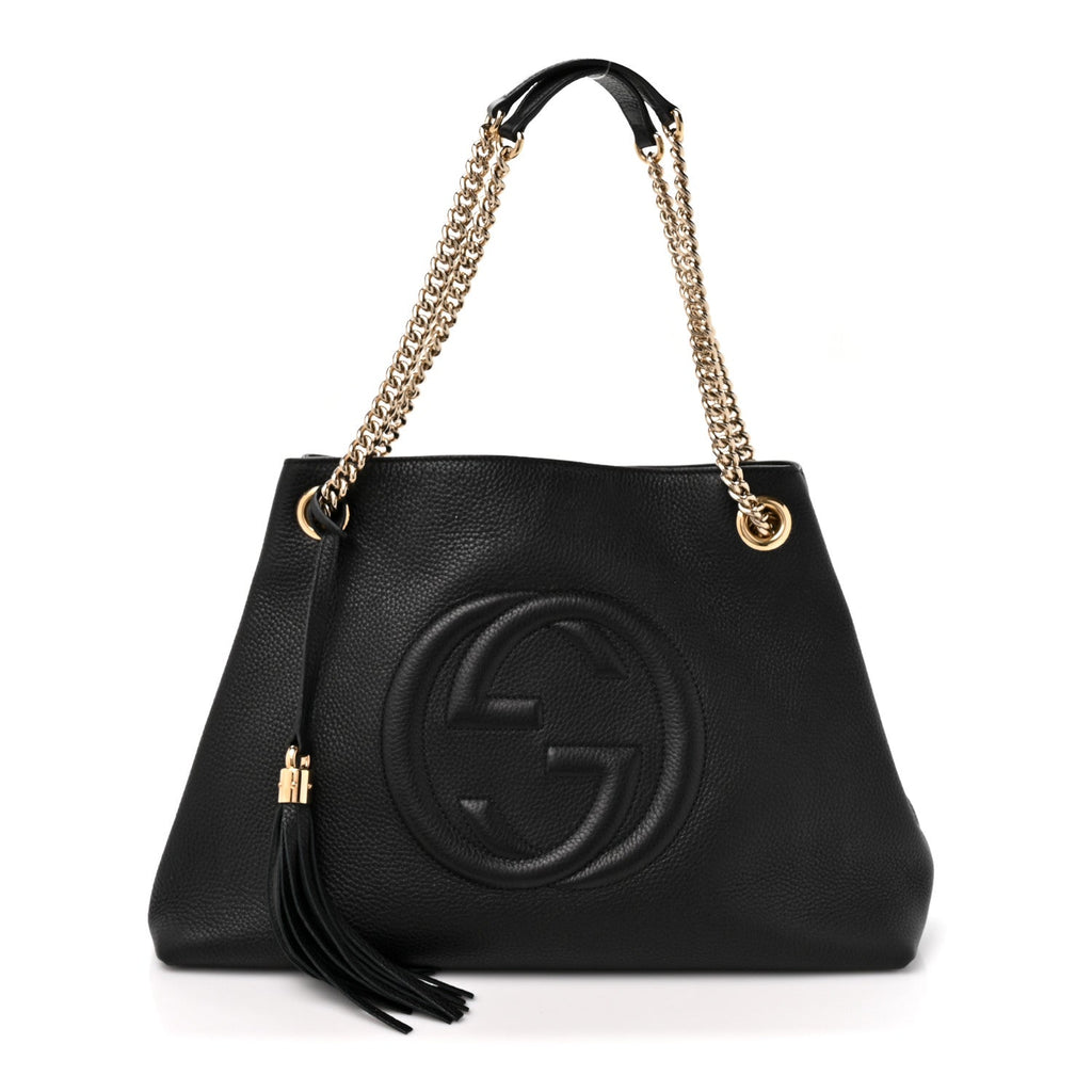 Pebbled Calfskin Medium Soho Chain Shoulder Bag Black