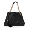 Pebbled Calfskin Medium Soho Chain Shoulder Bag Black