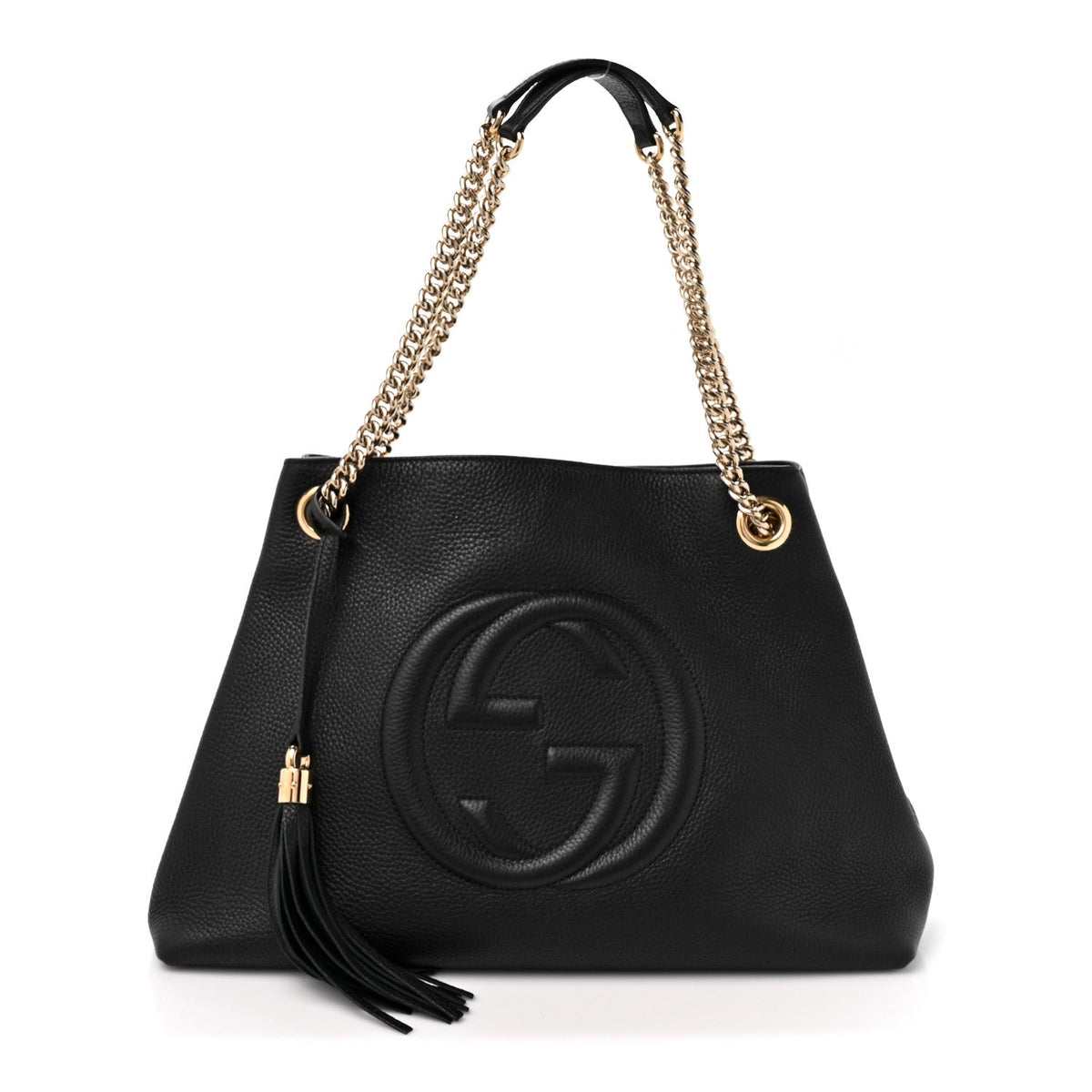 Pebbled Calfskin Medium Soho Chain Shoulder Bag Black