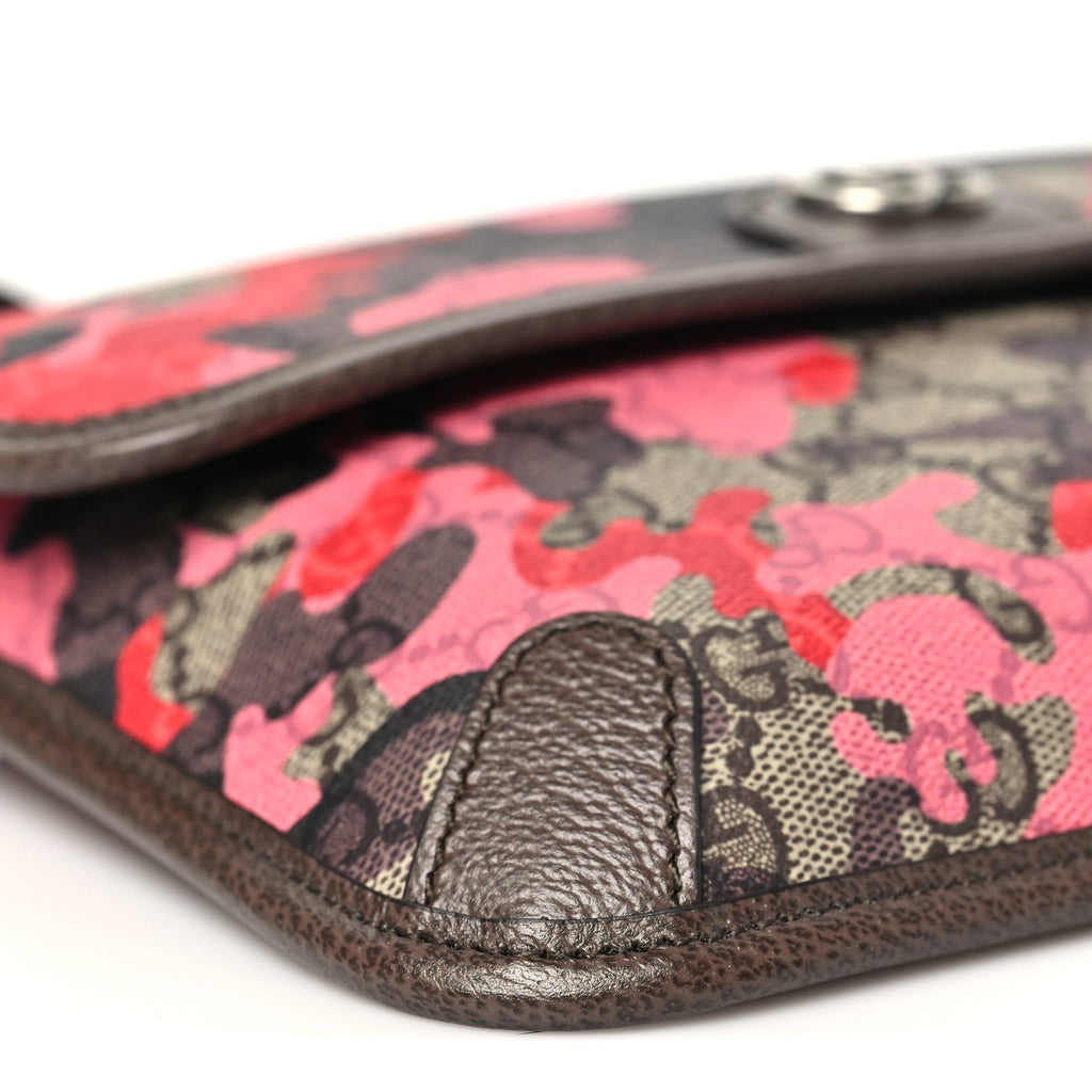 GG Supreme Monogram Camouflage Textured Dollar Calfskin Ophidia Belt Bag Beige Ebony Pink Red