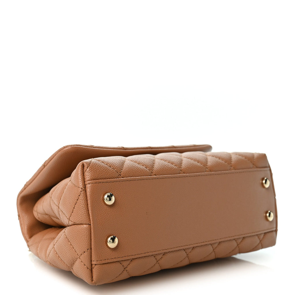 Caviar Quilted Lizard Embossed Mini Coco Handle Flap Brown