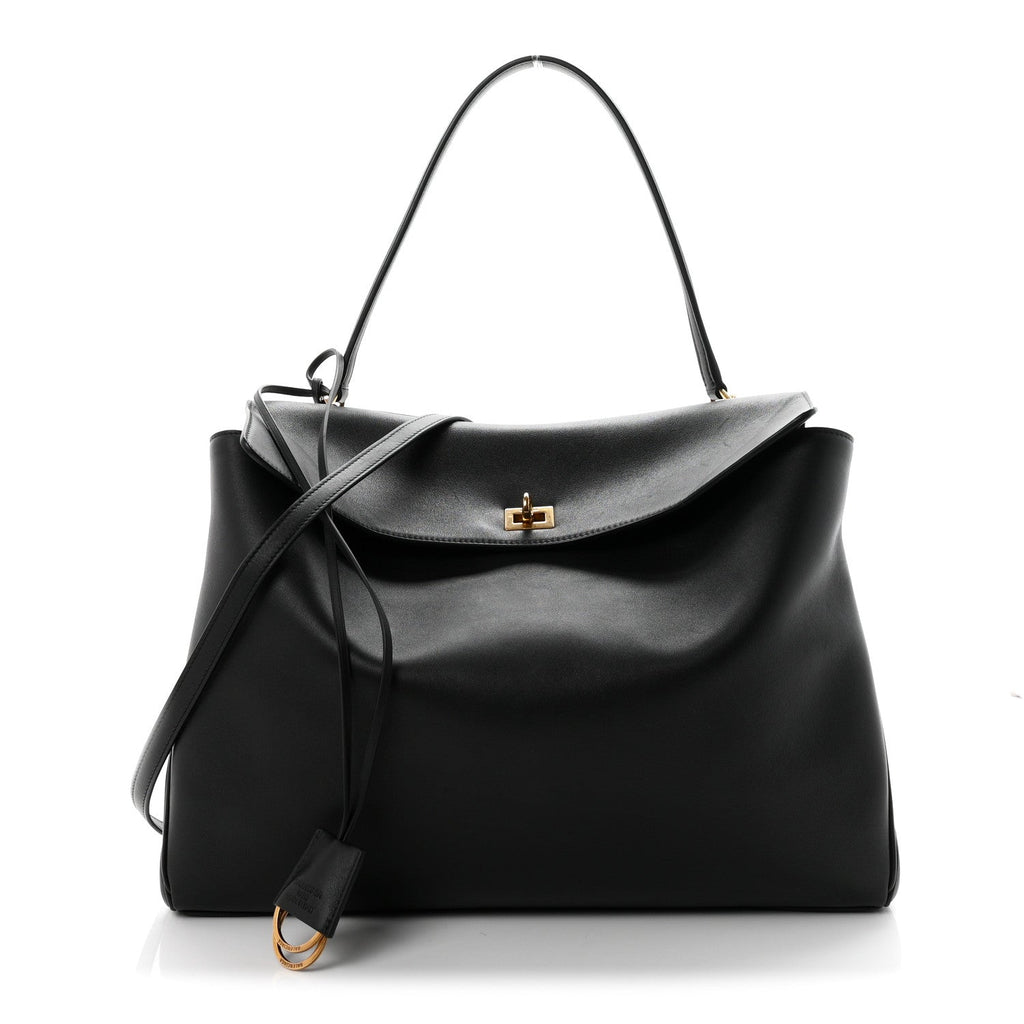 Smooth Calfskin Large Rodeo Top Handle Handbag Black