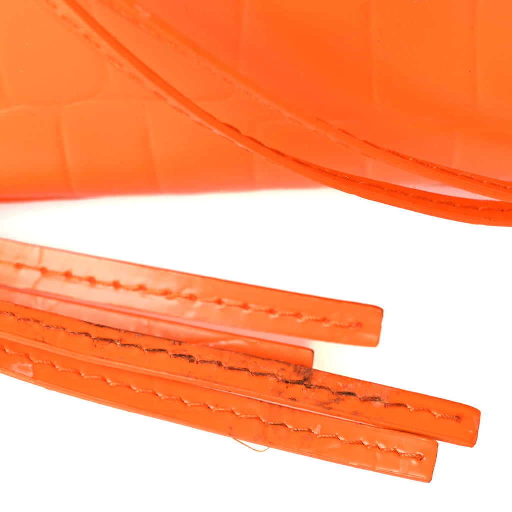 Semi Shiny Calfskin Crocodile Embossed Neo Classic Silver Hardware Mini City Orange