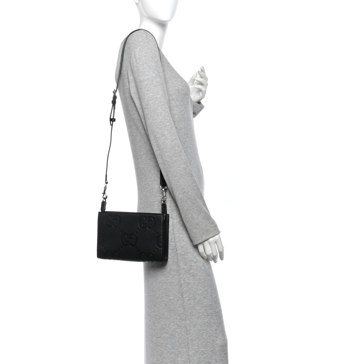 Monogram Jumbo GG Textured Dollar Calfskin Crossbody Bag Black