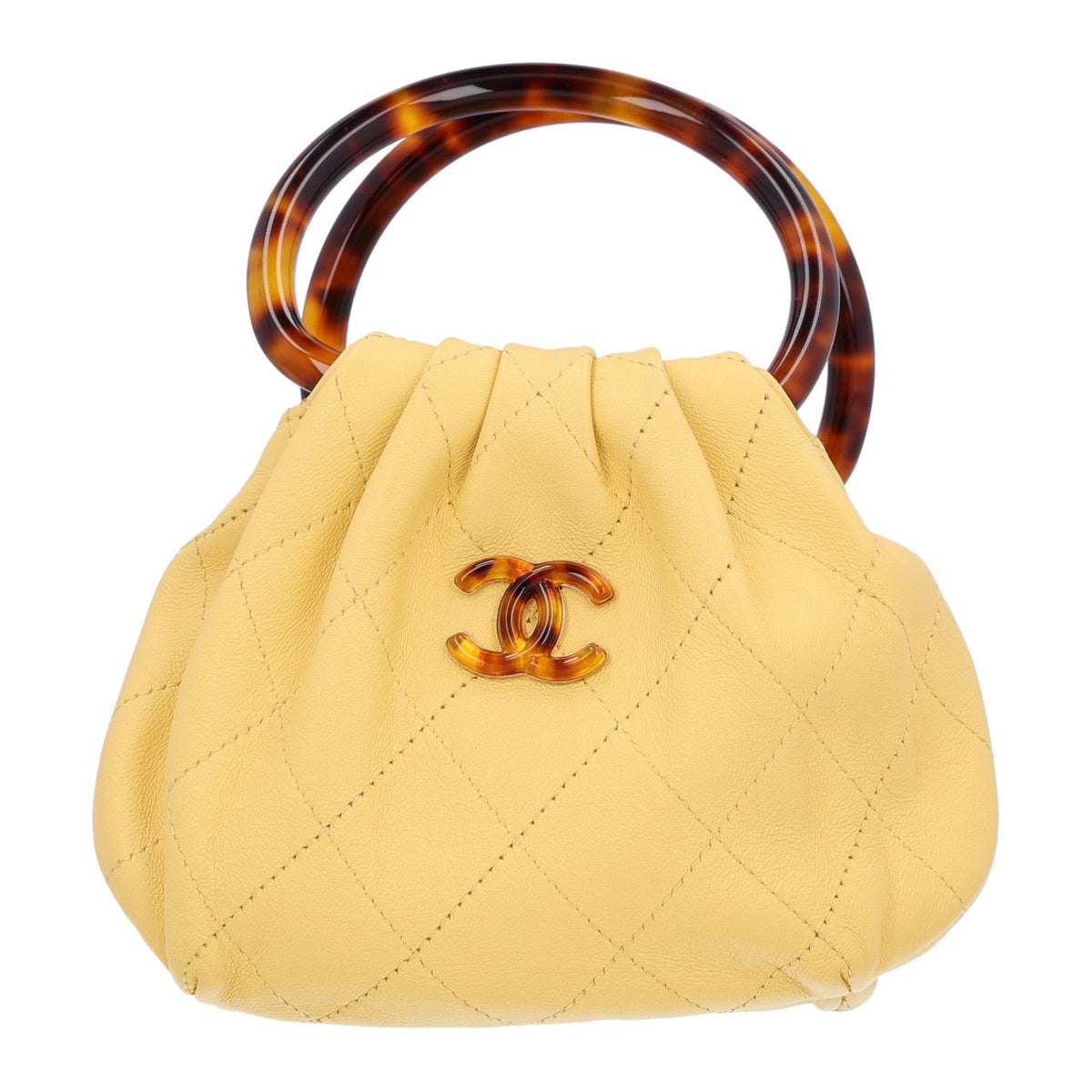 Lambskin Plexiglass Tortoise Shell Quilted Mini Pouch Yellow