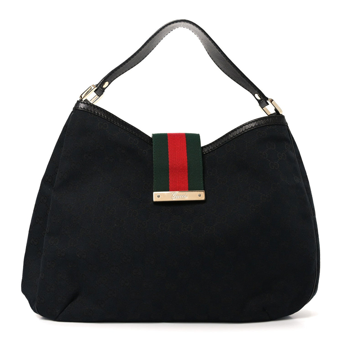 Monogram Large New Ladies Web Hobo Black