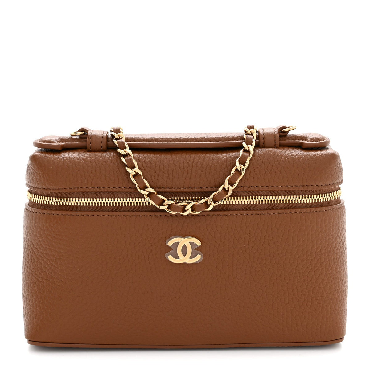 Grained Calfskin Small Supple Trapeze Vanity With Chain Camel