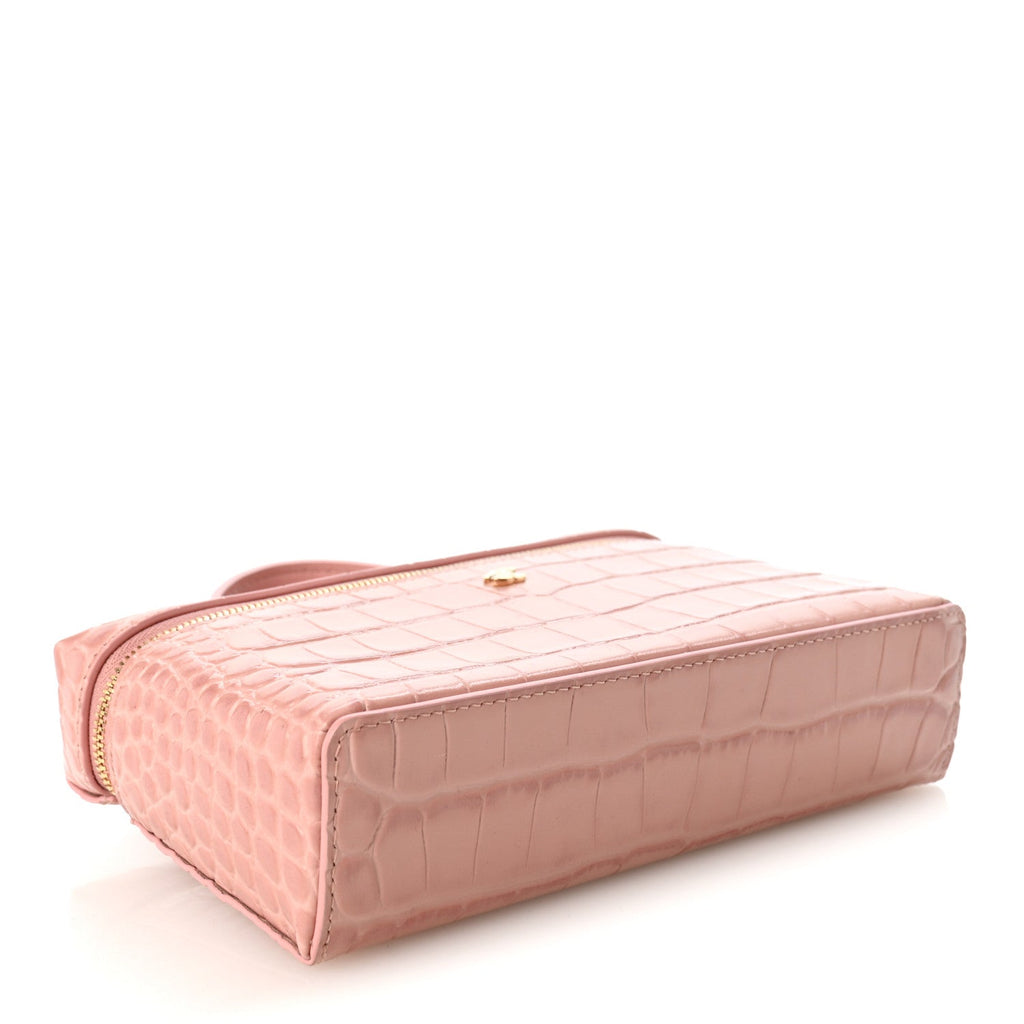 Calfskin Crocodile Embossed Crococo Exoticoco Vanity With Chain Light Pink