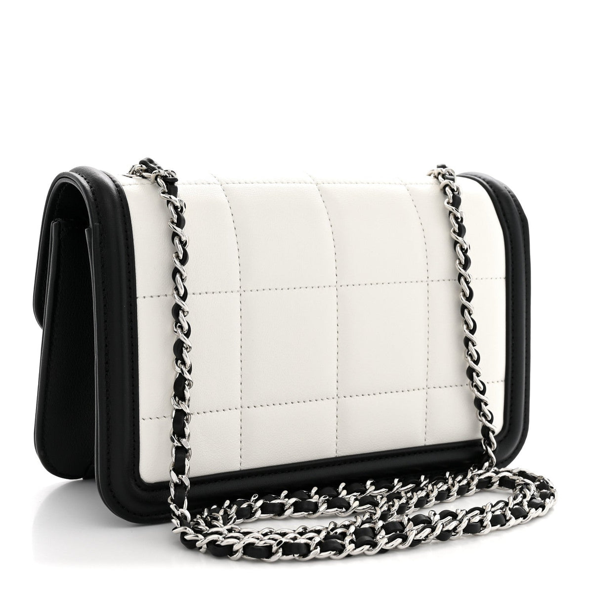 Lambskin Calfskin Mini Chocolate Bar Flap Bag White Black