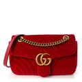 Velvet Matelasse Small GG Marmont Shoulder Bag Hibiscus Red