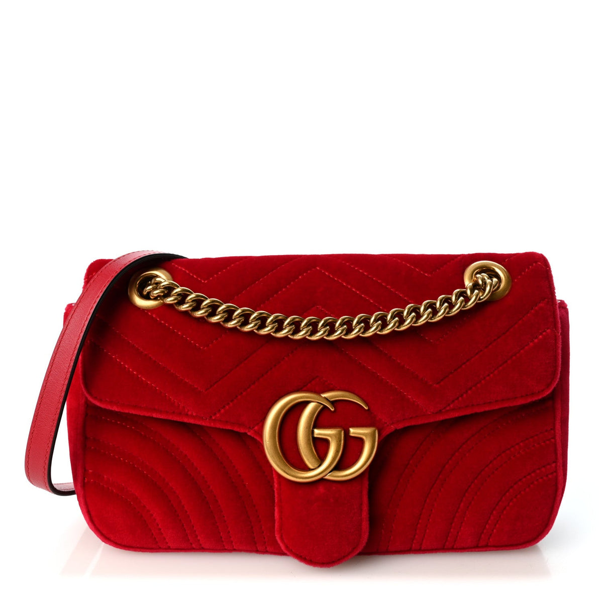 Velvet Matelasse Small GG Marmont Shoulder Bag Hibiscus Red