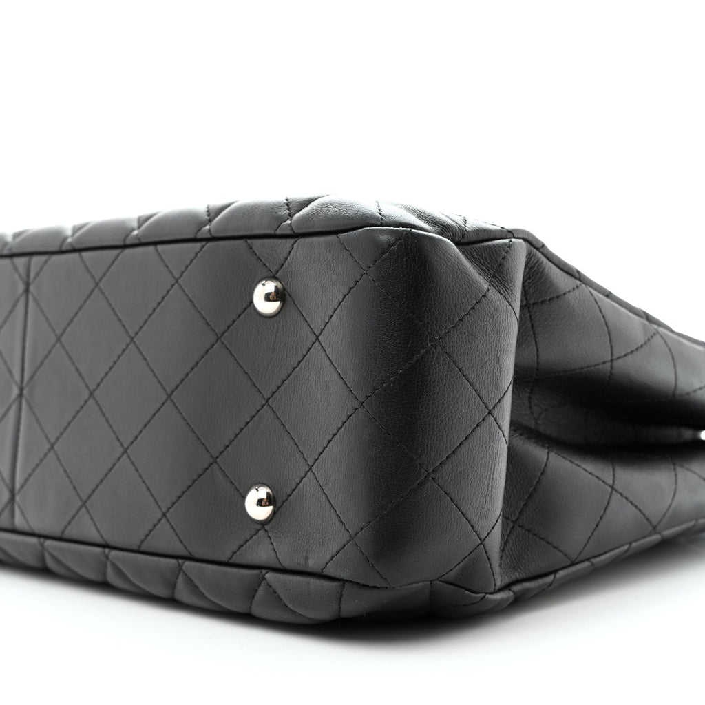 Calfskin Quilted Large Classic Shopping Tote  Black