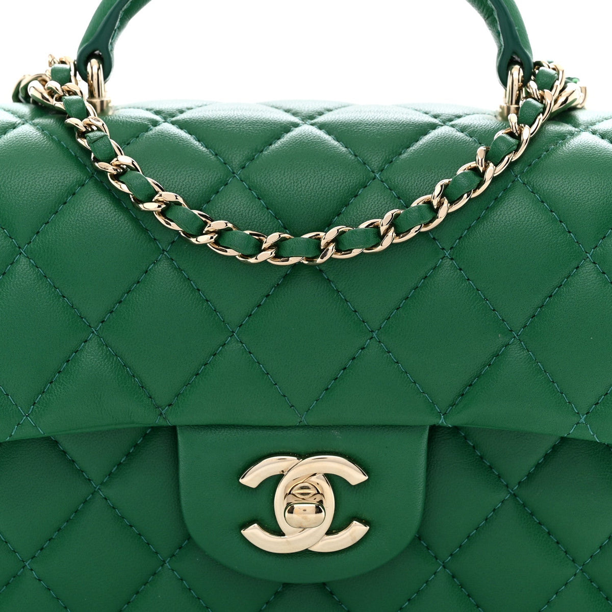 Lambskin Quilted Mini Top Handle Rectangular Flap Green