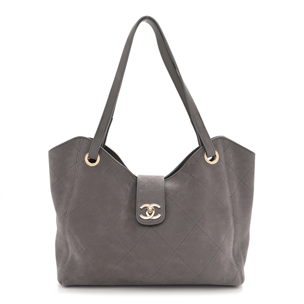 Nubuck Caviar Quilted Large Shopping Bag Grey