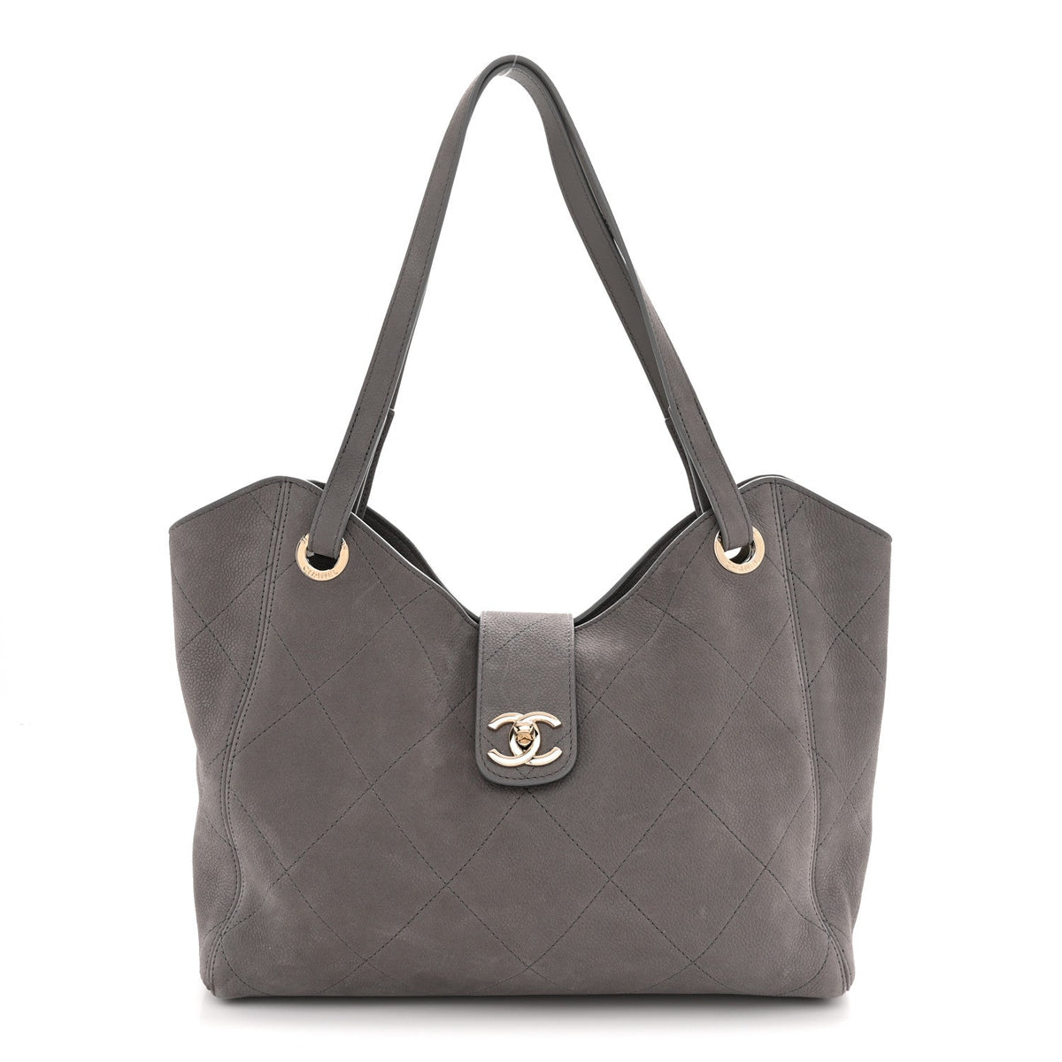 Nubuck Caviar Quilted Large Shopping Bag Grey