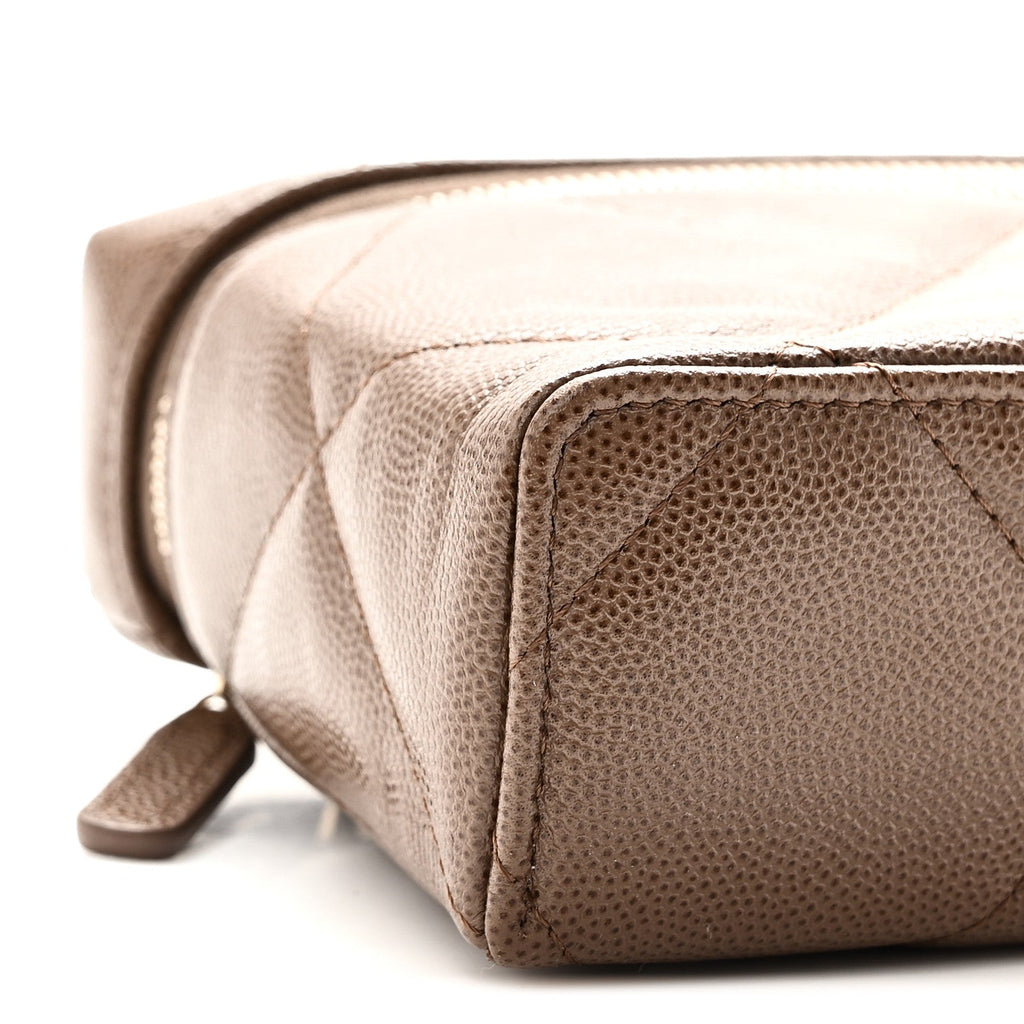 Caviar Quilted Top Handle Slim Vanity With Chain  Light Brown
