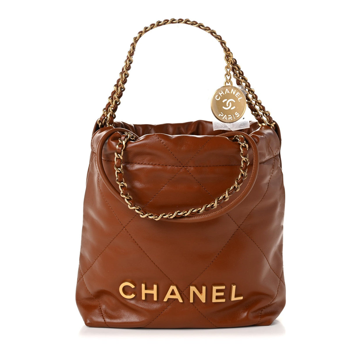 Shiny Calfskin Quilted Mini Chanel 22 Light Brown